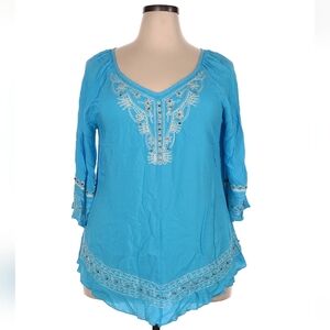 Chic Blue Embroidered Tunic for Women